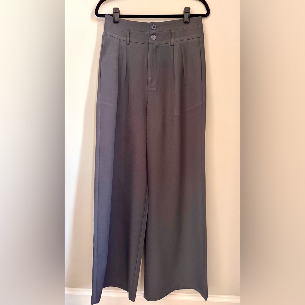 Cider Wide-Leg High-Waist Trousers in Gray